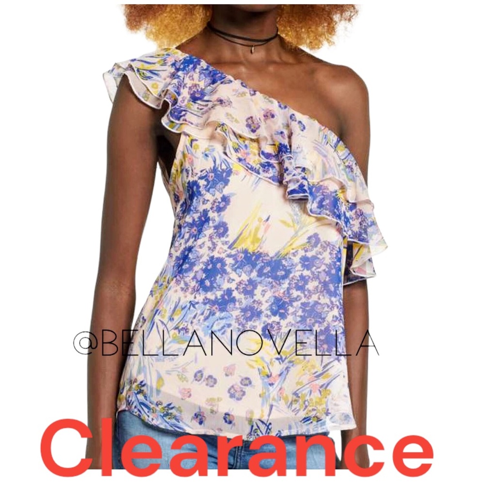 Leith Floral One Shoulder Ruffled Top NWT